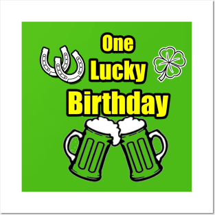 One Lucky Irish Green Beer Drinking Birthday Party yellow green Posters and Art